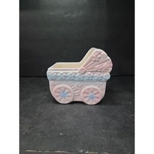 Ceramic Baby Carriage Planter with Floral Pattern, Vintage Whimsical Home Decor